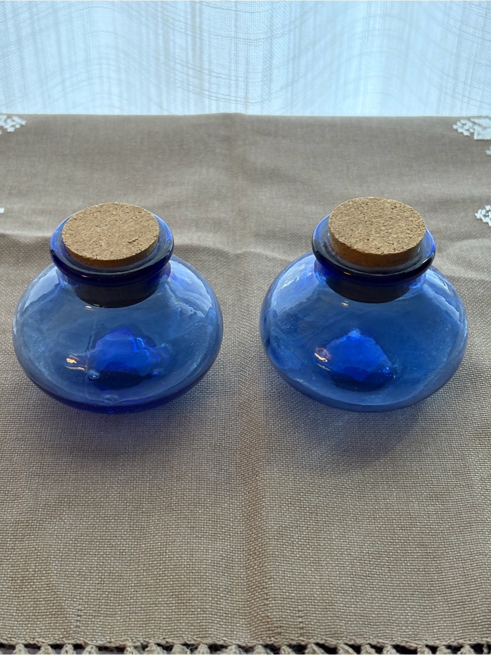 Cobalt Blue Glass Spice Jars with Cork Lids - Set of 2